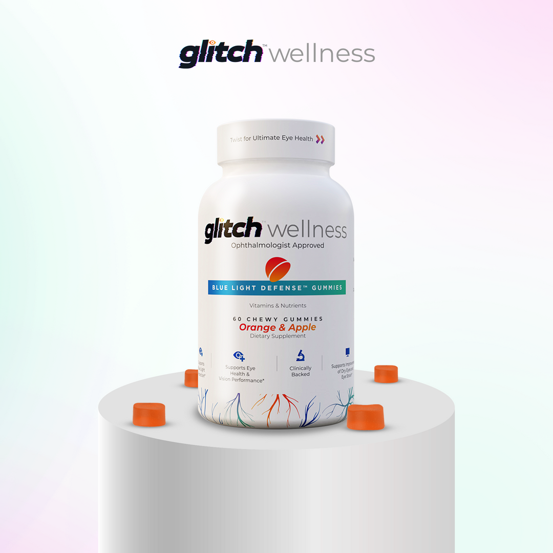 1 Bottle Glitch™ Blue Light Defense™ Gummies + 1 Free Eye Drop Bottle